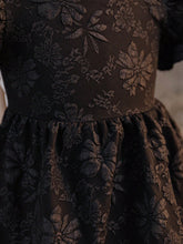 Young Girl Solid Color Floral Jacquard Ruffle Trim Fitted Dress